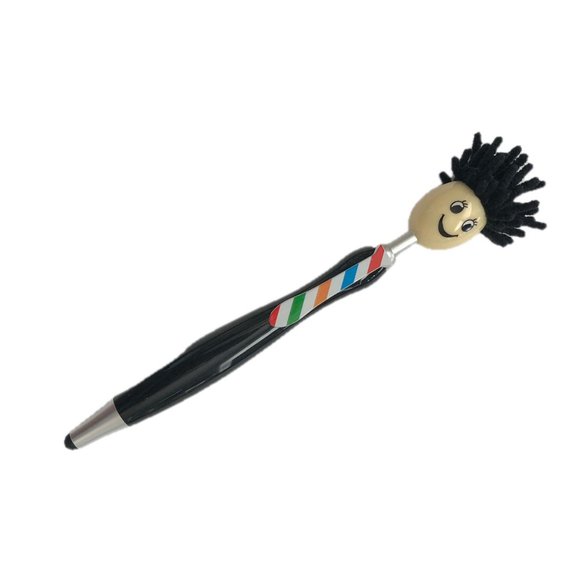 BOGO Mop Head Black Plastic Ballpoint Pen Stylus Screen Cleaner Smiling Face - Picture 2 of 5